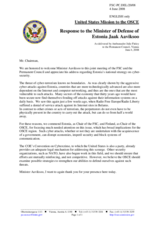 Statement by the Delegation of the United States in response to the Address by the Minister of Defence of the Republic of Estonia, Jaak Aaviksoo