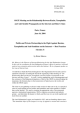Session 3: Public and Private Partnership in the Fight Against Racism, Xenophobia and Anti-Semitism on the Internet - Best Practices by Brian Marcus, US