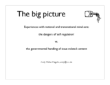 Experiences with national and transnational mind-sets. The dangers of 'self regulation' vs. the governmental handling of content, presentation by Andy Mueller-Maguhn, Chaos Computer Club (CCC)