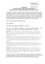 Information on protection of the rights of persons belonging to national or ethnic, religious and linguistic minorities in Ukraine