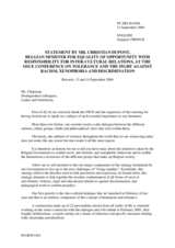 Discours de Christian Dupont, Ministre de l'Egalité des Chances en charge de l'Interculturalité