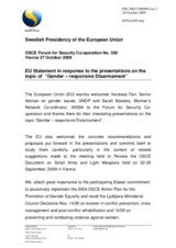 Statement by the Swedish Presidency of the Council of the European Union in response to the presentations by Vanessa Farr, Senior Adviser on Gender Issues, UNDP PAPP and by Sarah Masters, Women's Network Coordinator for the IANSA