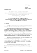 Statement by the Delegation of Belarus in response to the address by the Chairman-in-Office of the OSCE, Secretary of State and Minister for Foreign Affairs of the Republic of Kazakhstan, Kanat Saudabayev