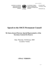 Speech by Mr. Soren Jessen-Petersen, Special Representative of the United Nations Secretary-General for Kosovo
