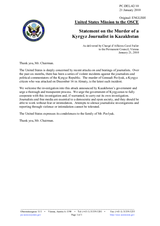 Statement by the Delegation of the United States on the death of a Kyrgyz journalist in Kazakhstan