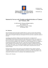 Statement by the Delegation of Norway on the presidential elections held in Ukraine on 17 January and 7 February 2010