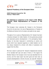 Statement by the Spanish Presidency of the Council of the European Union in response to the report by the OSCE Representative on Freedom of the Media, Miklos Haraszti