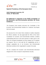 Statement by the Spanish Presidency of the Council of the European Union in response to the report by the Co-ordinator of OSCE Economic and Environmental Activities, Goran Svilanovic