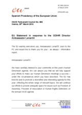 Statement by the Spanish Presidency of the Council of the European Union in response to the report by the Director of the Office for Democratic Institutions and Human Rights (ODIHR), Ambassador Janez Lenarcic