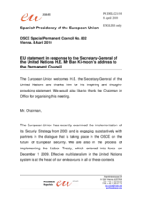 Statement by the Spanish Presidency of the Council of the European Union in response to the address by the Secretary-General of the United Nations, Ban Ki-moon