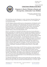 Statement by the Delegation of the United States in response to the report by the Head of the OSCE Mission to Bosnia and Herzegovina, Ambassador Gary Robbins