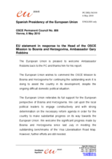 Statement by the Spanish Presidency of the Council of the European Union in response to the report by the Head of the OSCE Mission to Bosnia and Herzegovina, Ambassador Gary Robbins