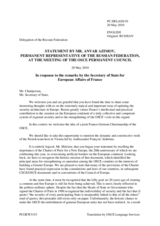 Statement by the Delegation of the Russian Federation in response to the address by the Minister of State for European Affairs of France, Pierre Lellouche