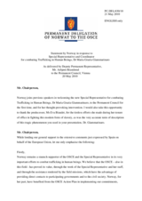 Statement by the Delegation of Norway in response to the report by the Special Representative and Co-ordinator for Combating Trafficking in Human Beings, Maria Grazia Giammarinaro