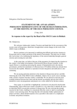 Statement by the Delegation of the Russian Federation in response to the report by the Head of the OSCE Centre in Bishkek, Ambassador Andrew Tesoriere