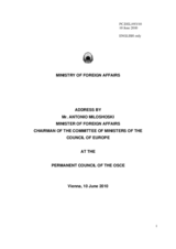 Address by the Minister for Foreign Affairs of the Former Yugoslav Republic of Macedonia and the Chairman of the Committee of Ministers of the Council of Europe, Antonio Milososki