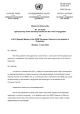 Statement by the Executive Secretary of the United Nations Economic Commission for Europe and Special Envoy of the UN Secretary-General for the Crisis in Kyrgyzstan, Jan Kubis, on the situation in Kyrgyzstan