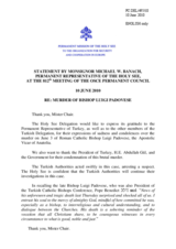 Statement by the Delegation of the Holy See on the murder of Bishop Luigi Padovese, the Apostolic Vicar of Anatolia