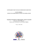Supplementary Human Dimension Meeting on Hate Crimes - Effective Implementation of Legislation: Closing Remarks by Ambassador Janez Lenarčič