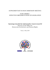 Supplementary Human Dimension Meeting on Hate Crimes - Effective Implementation of Legislation: Opening Remarks by Ambassador Janez Lenarčič