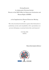 Supplementary Human Dimension Meeting on National Institutions against Discrimination in Combating Racism and Xenophobia, 29-30 May 2008: Closing Remarks by Ambassador Christian Strohal