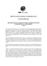 Bosnia and Herzegovina, General Elections, 14 September 1996: Preliminary Statement