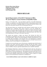 Republika Srpska/Bosnia and Herzegovina, National Assembly Election, 22-23 November 1997: Press Release