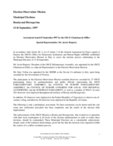 Bosnia and Herzegovina, Municipal Elections, 13-14 September 1997: Preliminary Statement