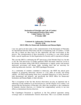 Comments by Ambassador Strohal at the commemoration ceremony for the Declaration of Principles and Code of Conduct for International Election Observation