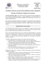 Armenia, Presidential Election, First Round, 19 February 2003: Preliminary Statement