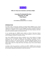 Armenia, Presidential Election, 22 September 1996: Final Report