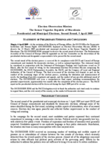 Former Yugoslav Republic of Macedonia, Presidential and Municipal Elections, Second Round, 5 April 2009: Preliminary Statement