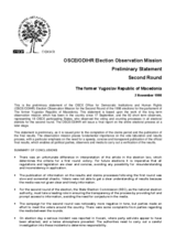 Former Yugoslav Republic of Macedonia, Parliamentary Elections, Second Round, 1 November 1998: Preliminary Statement