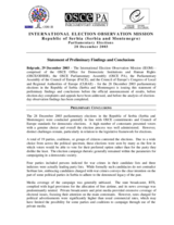 Serbia, Parliamentary Elections, 28 December 2003: Preliminary Statement