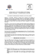 Montenegro, Presidential Election, 6 April 2008: Preliminary Statement