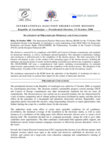 Azerbaijan, Presidential Election, 15 October 2008: Preliminary Statement