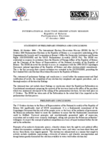 Belarus, Parliamentary Elections, 17 October 2004: Preliminary Statement
