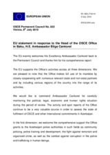 Statement by the Belgian Presidency of the Council of the European Union in response to the report by the Head of the OSCE Office in Baku, Ambassador Bilge Cankorel