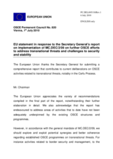 Statement by the Belgian Presidency of the Council of the European Union in response to the report by the Secretary General on implementation of MC.DEC/2/09 on further OSCE efforts to address transnational threats and challenges to security and stability
