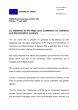 Statement by the Belgian Presidency of the Council of the European Union on OSCE High-Level Conference on Tolerance and Non-Discrimination, held in Astana on 29 and 30 June 2010