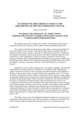 Statement by the Belgian Presidency of the Council of the European Union in response to the address by the Executive Secretary of the Commonwealth of Independent States, Sergey Lebedev
