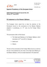 Statement by the Spanish Presidency of the Council of the European Union on conclusions on the Western Balkans of the meeting on 14 June 2010 of the European Union's Foreign Affairs Council