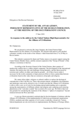 Statement by the Delegation of the Russian Federation in response to the address by the United Nations High Representative for the Alliance of Civilizations, Jorge Sampaio
