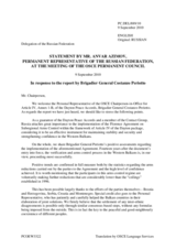 Statement by the Delegation of the Russian Federation in response to the report by the Personal Representative of the Chairman-in-Office for Article IV of the Dayton Peace Accords, Brigadier General Costanzo Periotto