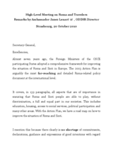 High-Level Meeting on Roma and Travelers, Strasbourg, 20 October 2010: Remarks by ODIHR Director Ambassador Janez Lenarcic