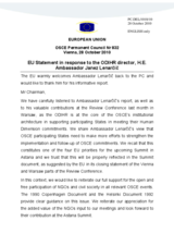 Statement by the Belgian Presidency of the Council of the European Union in response to the report by the Director of the Office for Democratic Institutions and Human Rights, Ambassador Janez Lenarcic