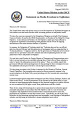 Statement by the Delegation of the United States on the freedom of the media in Tajikistan