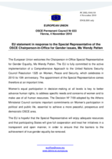 Statement by the Belgian Presidency of the Council of the European Union in response to the report by the Special Representative of the OSCE Chairperson-in-Office on Gender Issues, Ms. Wendy Patten