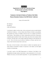 Speech by OSCE Representative on Freedom of the Media Dunja Mijatovic