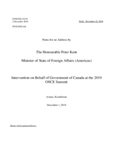 Statement by H.E. Mr. Peter Kent, Minister of State of Foreign Affairs, Canada